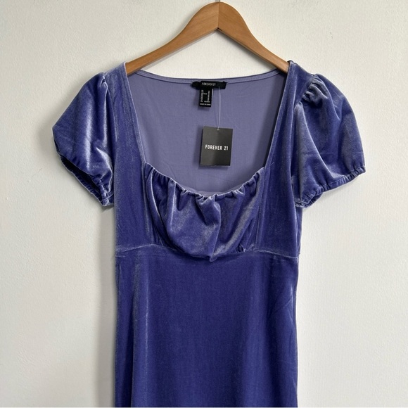 Crushed Velvet Women's Medium Mini Dress Milkmaid Periwinkle Ruffle Hem Coquette - Picture 2 of 14